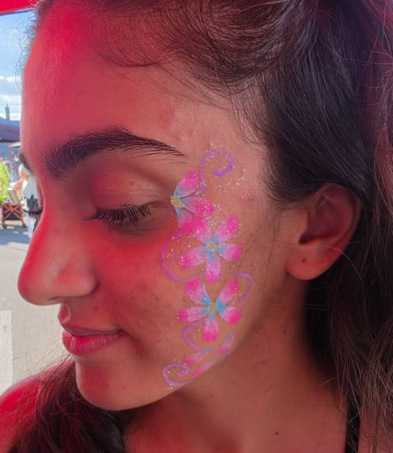 Pink flower cascade cheek design by Expressive Unicorns